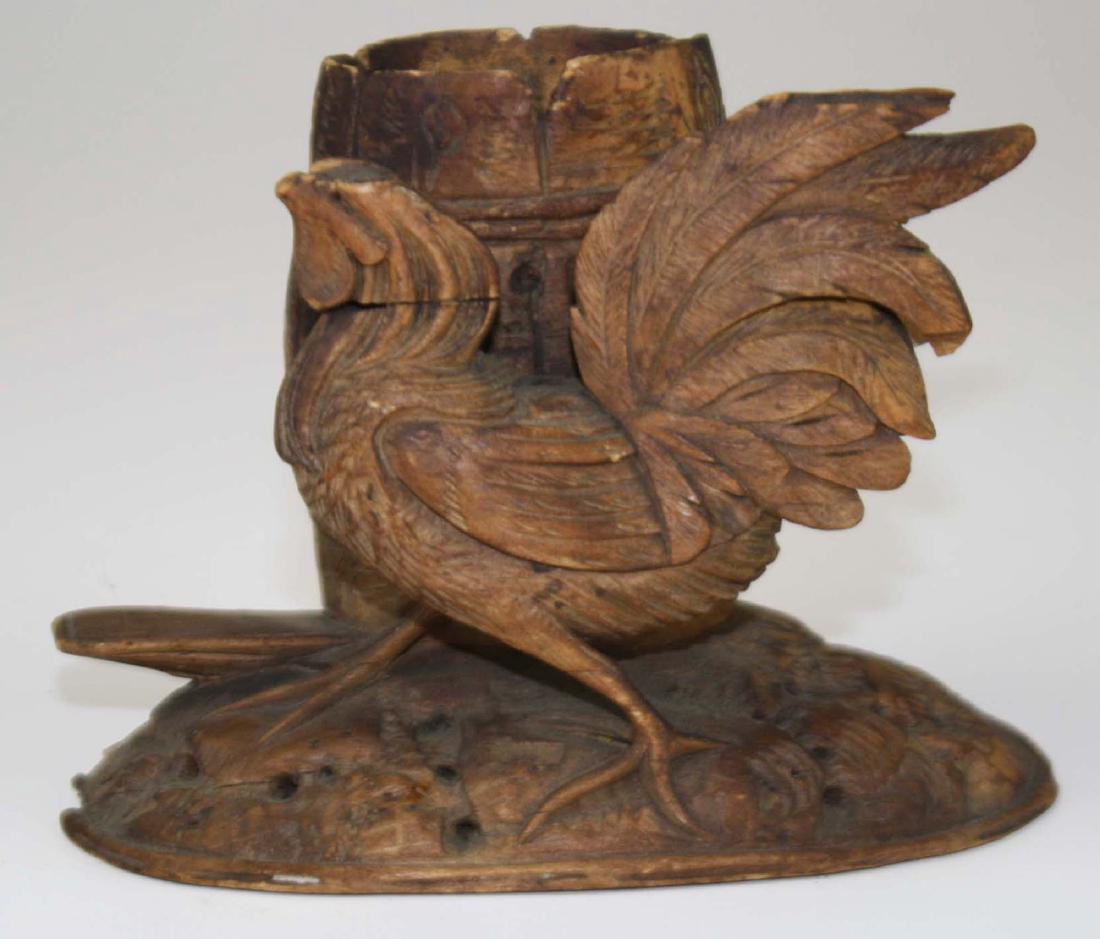 late 19th c carved rooster match holder: late 19th c carved rooster match holder, ht 3 3/4", chips, minor losses