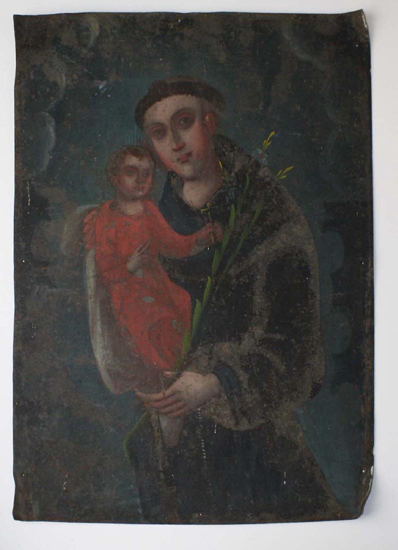 19th c retablo of St Francis w/ the Christ child (1 of 3)