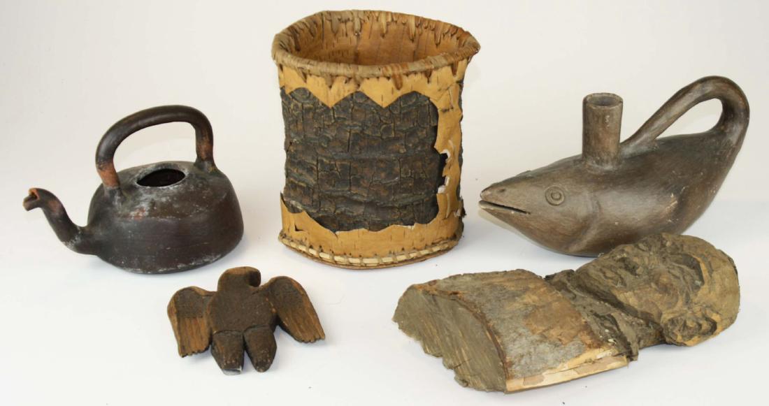 Meso American pottery, carvings, bark box (1 of 2)