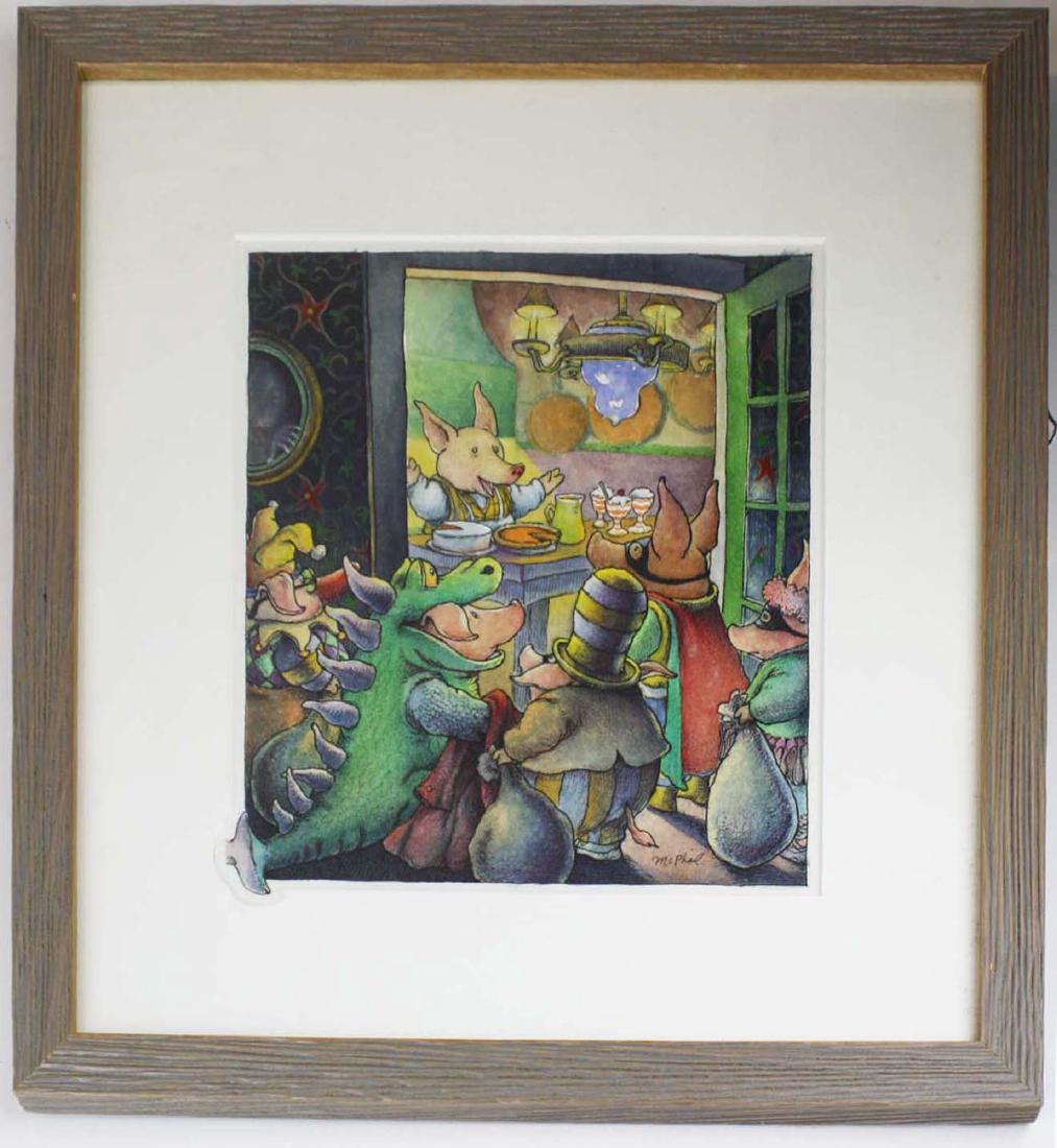 David McPhail (NZ 1940-) John Pig's Halloween: David McPhail (New Zealand 1940-) John Pig's Halloween -Original children's book illustration watercolor and pen 11 x 9" signed lower right sold with book