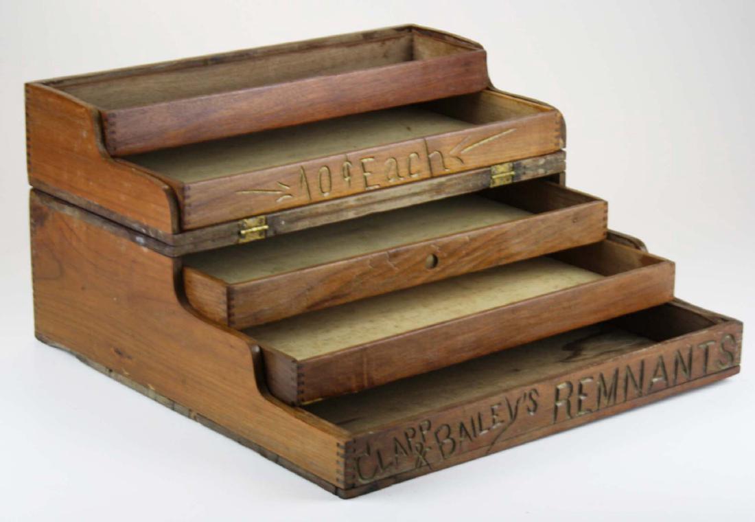 Clapp & Bailey's Remnants countertop display case: ca 1900 Clapp & Bailey's Remnants countertop display case, complete with all drawers, width 16 1/4"