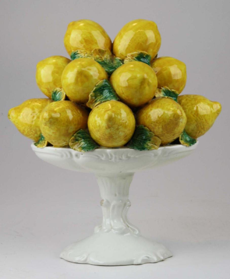 Italian ceramic lemon compote centerpiece: Italian 20th c. ceramic lemon compote decorative centerpiece 12.5" x 11" -small chip on edge of base