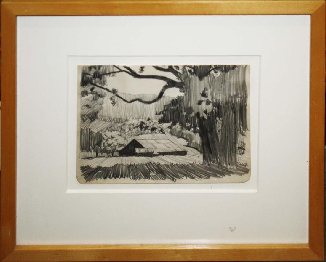 Walton Blodgett (VT 1906-1963) Sketch of a barn: Walton Blodgett (Vermont 1906-1963) Sketch of a barn signed reverse Ex Lapham and Dibble 7 x 10"