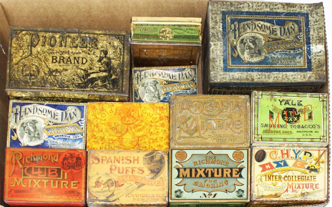 12 square corner tobacco tins (1 of 6)