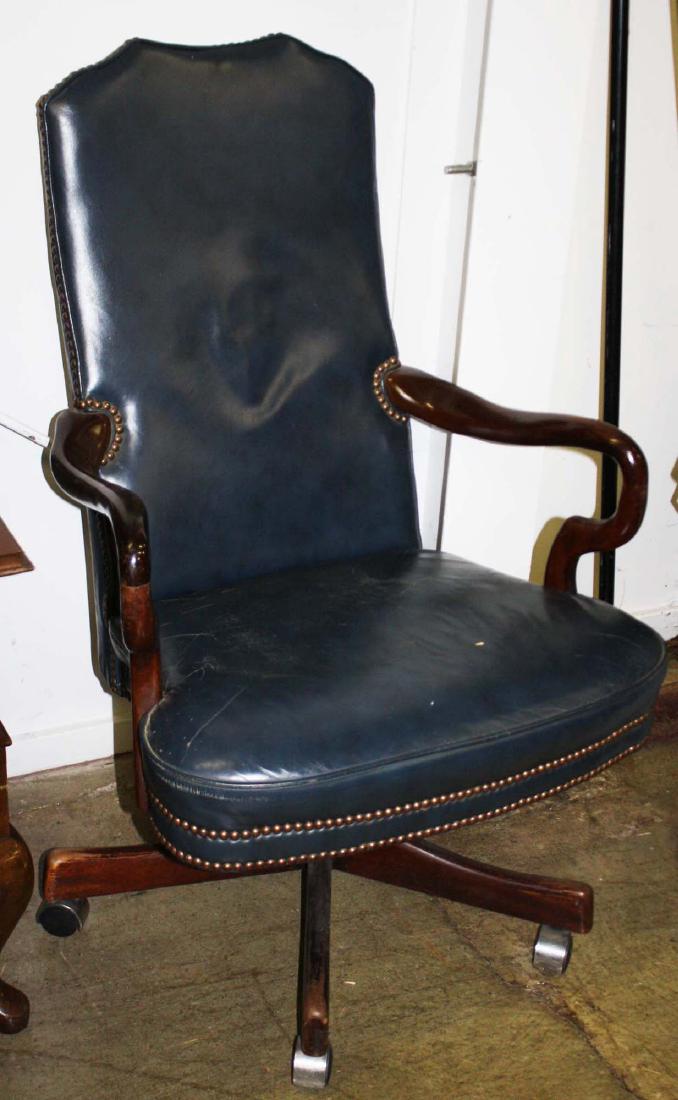 Blue leather upholstered desk chair (1 of 1)
