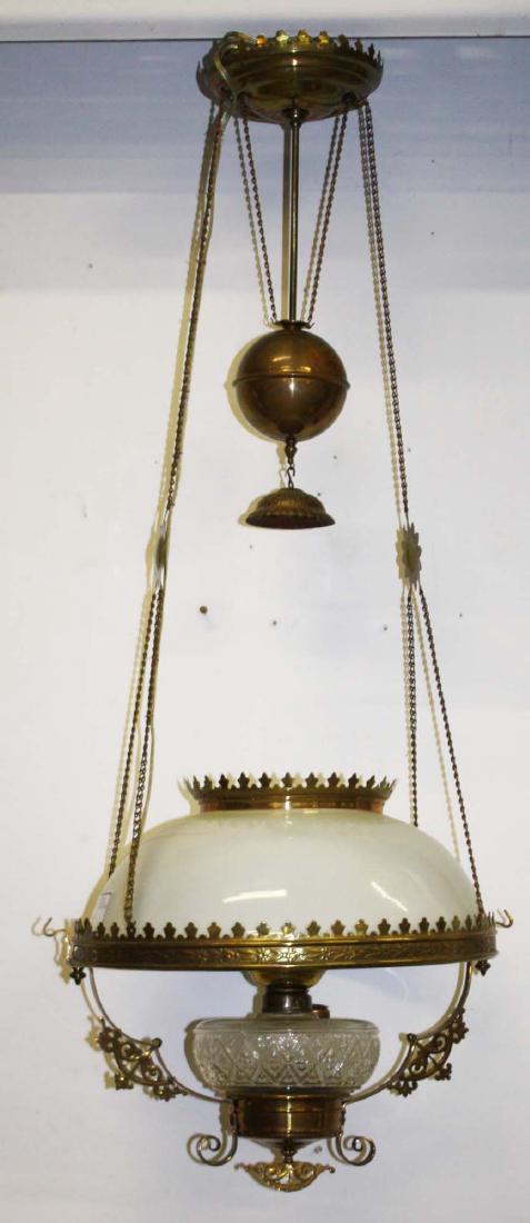 Victorian hanging oil lamp with milk glass shade (1 of 3)