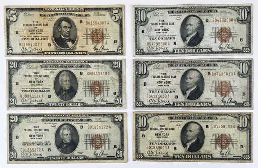 Six New York National Currency Notes