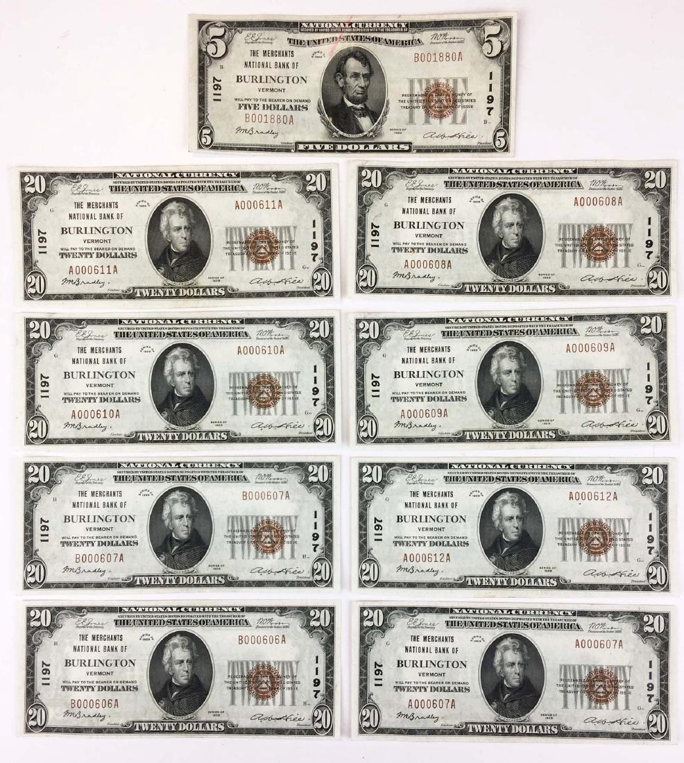 Nine Merchants Bank of Burlington Vermont Notes (1 of 9)