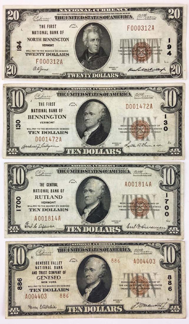 Four National Currency Bank Notes including VT (1 of 8)
