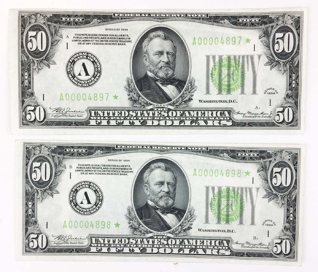 Two series 1934 $50 Federal Reserve "Star" notes (1 of 6)