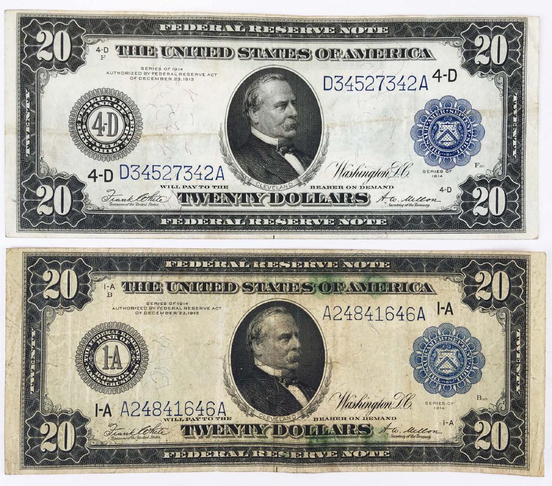 Two Series 1914 $20 Federal Reserve Notes (1 of 10)