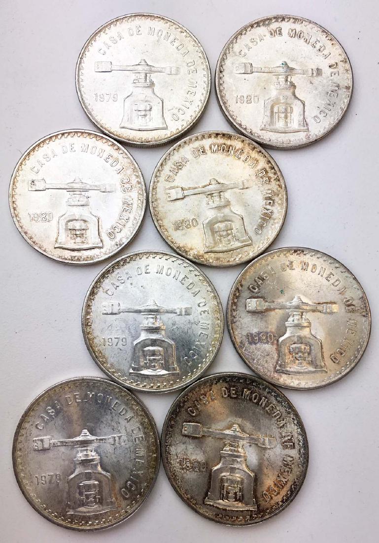 8 Mexican 1980 1 oz silver coins. (1 of 5)