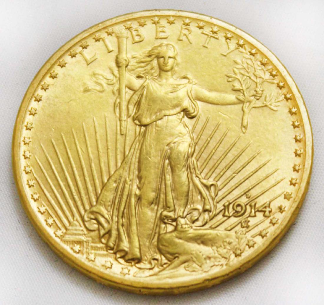 St. Gaudens 1914 D Double Eagle $20 Gold Coin (1 of 2)