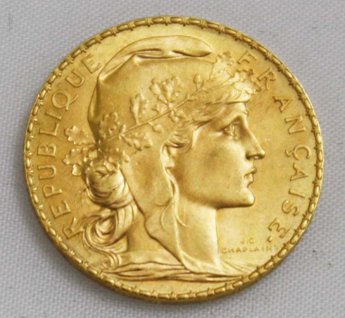 1910 20 Franc Gallic Rooster Gold Coin