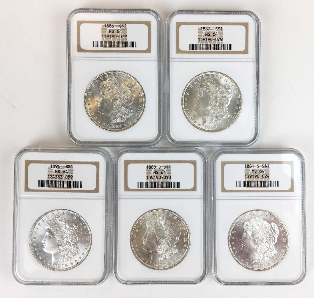 5 MS64 NGC graded Morgan silver dollars (1 of 2)