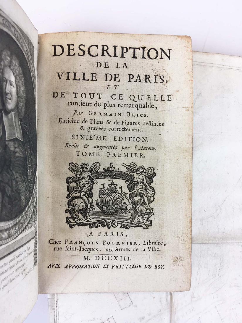 1713 Description de la Ville de Paris: 1713 Brice Description de la Ville de Paris (tome premier), fold-out map of Paris, several fold-out engravings