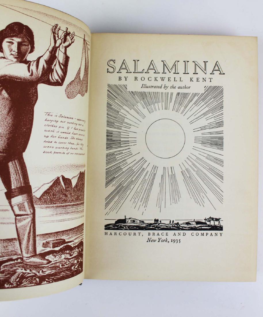 four Rockwell Kent illustrated books: four Rockwell Kent illustrated books- 1936 Saga of Gisli (1st edition w/ dust jacket), 1930 N by E (1st edition w/ dust jacket), 1935 Salamina, & 1963 A Northern Christmas