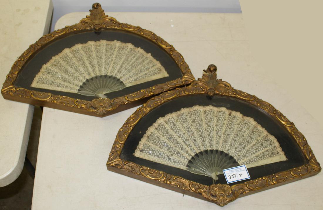 pr of shadow box framed lace fans: pr of shadow box framed lace fans, width 22", ht 16 1/2"