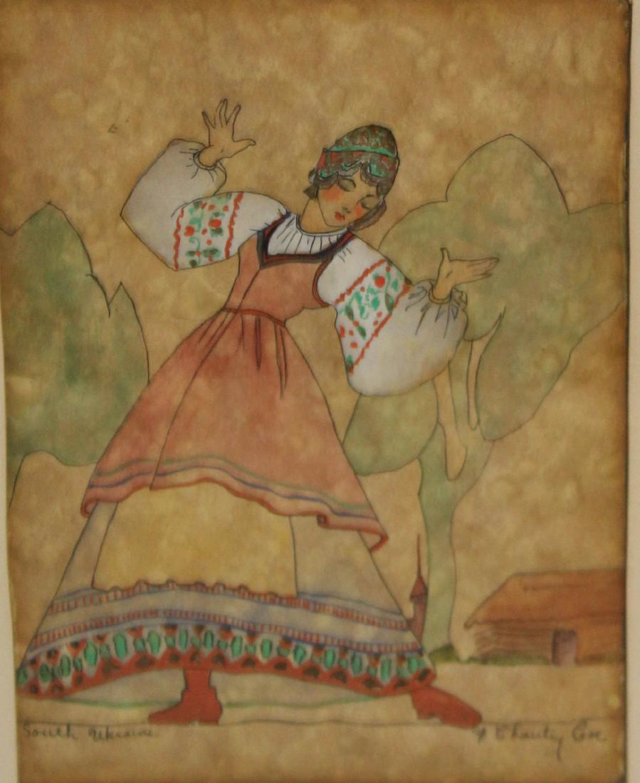 F Chaunty Coe (20thc): F Chaunty Coe (20th c) South Ukraine gouache and ink costume study signed lower margin circa 1930
