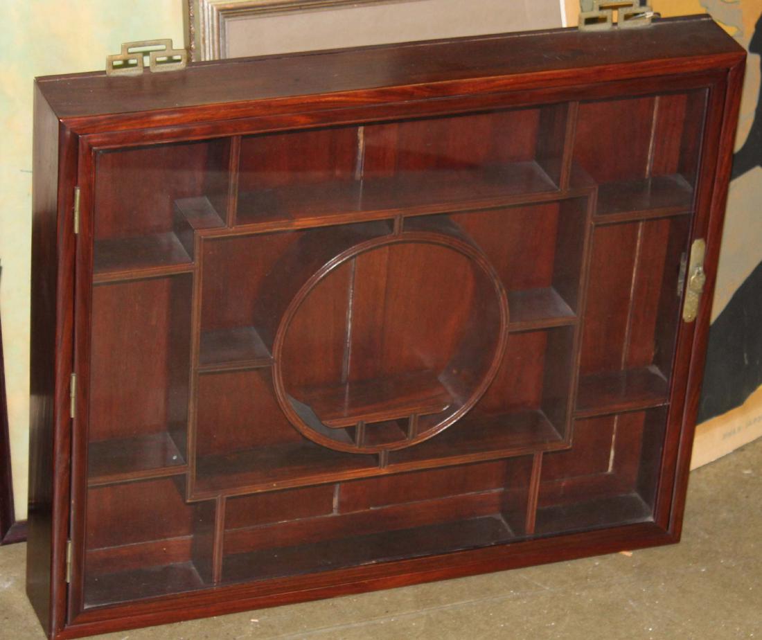 mid 20th c Chinese curio wall cabinet: mid 20th c Chinese curio wall cabinet, glass door, brass fittings, 23 3/4" x 19 3/4" x 3 1/4"