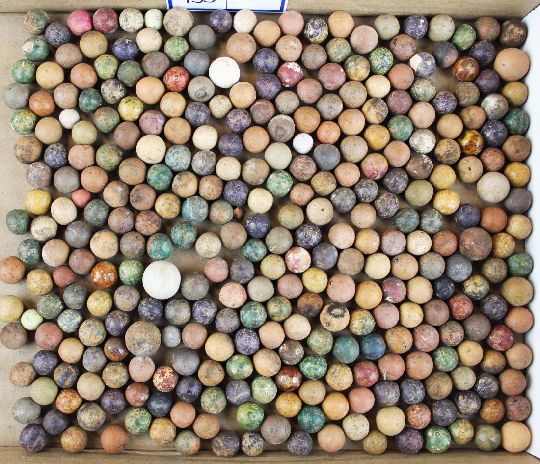 early- mid 19th c clay marbles: early- mid 19th c clay marbles, including several with Rockingham type glaze
