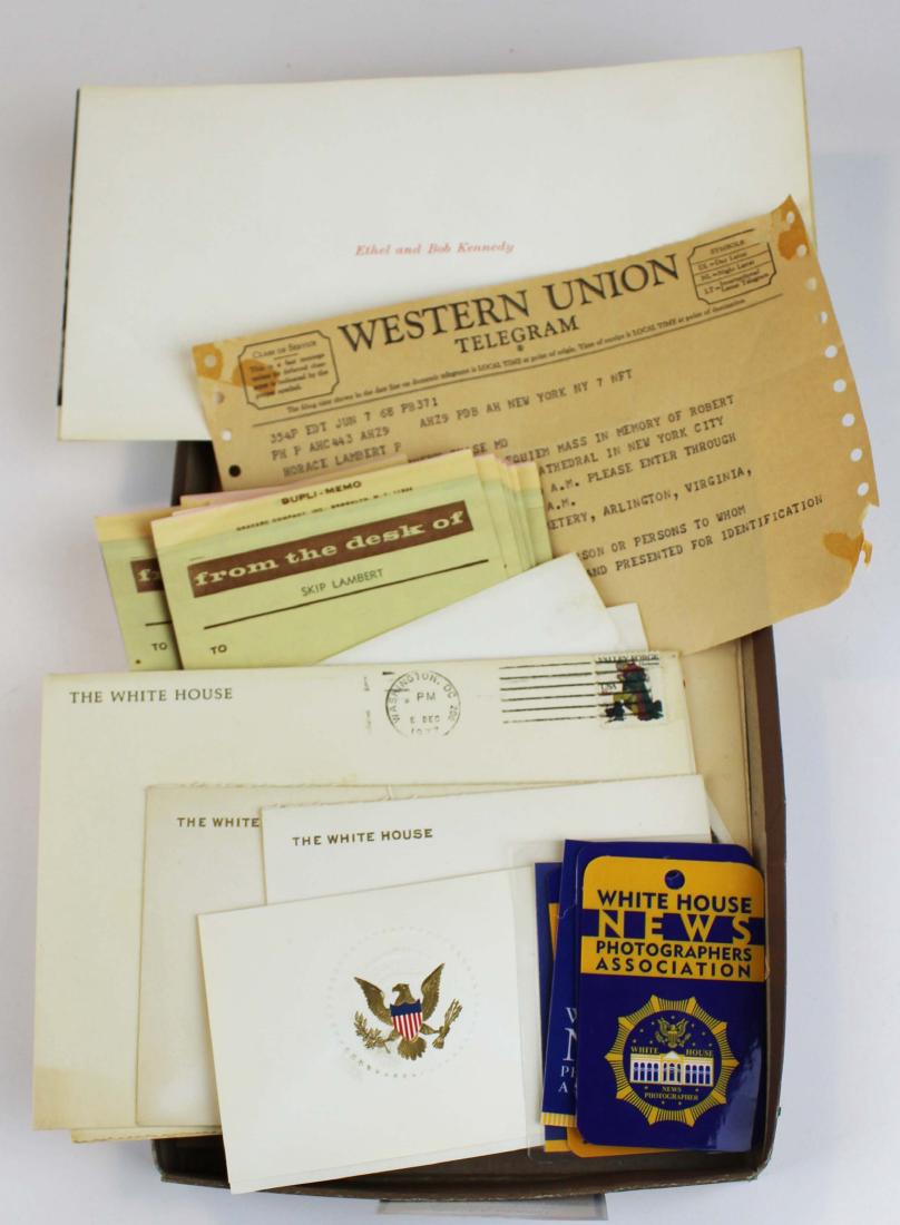 archive of Horace M Lambert photographer: small archive of Horace M Lambert, White House photographer, including 1968 invitation telegram to Robert Kennedy requiem mass, President Johnson business card, White House envelopes, White House News