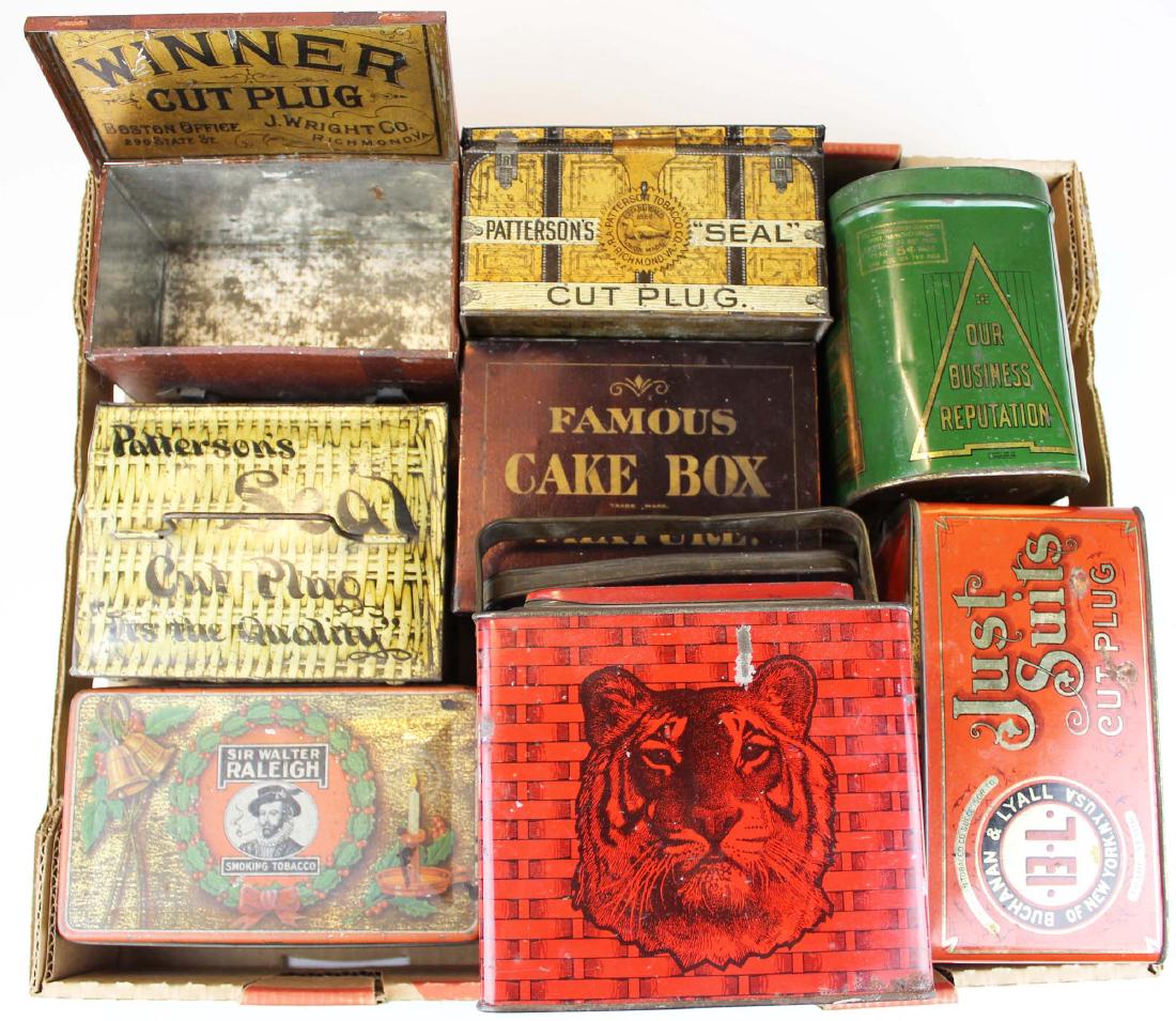 8 large lunch box & box tobacco tins (1 of 6)