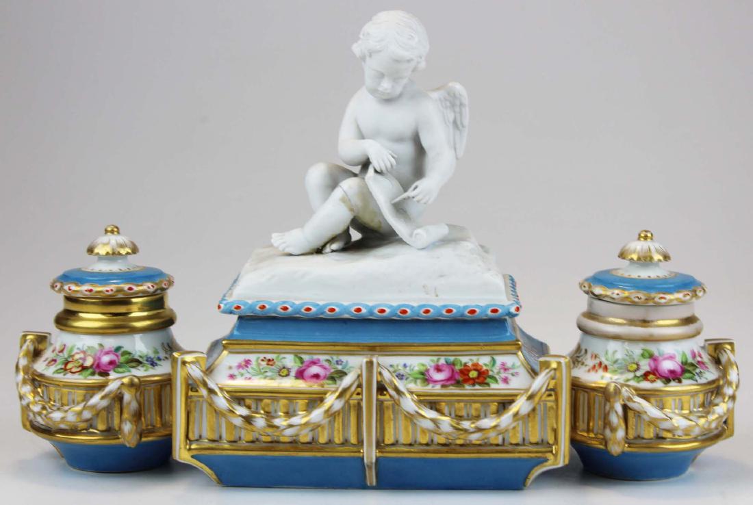 old Paris porcelain desk stand  with inkwell (1 of 8)