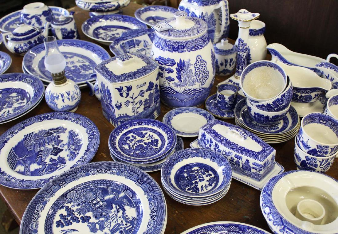 large lot of English, American blue willow china (1 of 9)