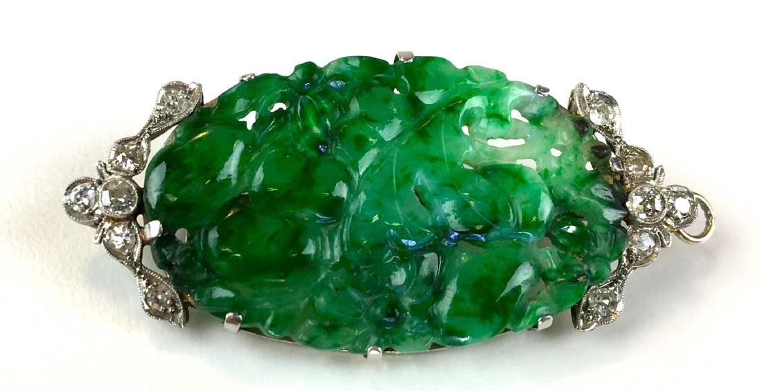 Art Deco 14k carved jade & diamond pendant (1 of 3)