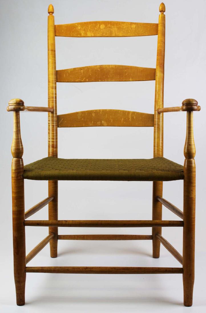 Shaker No. 5 curly maple ladder back arm chair (1 of 10)