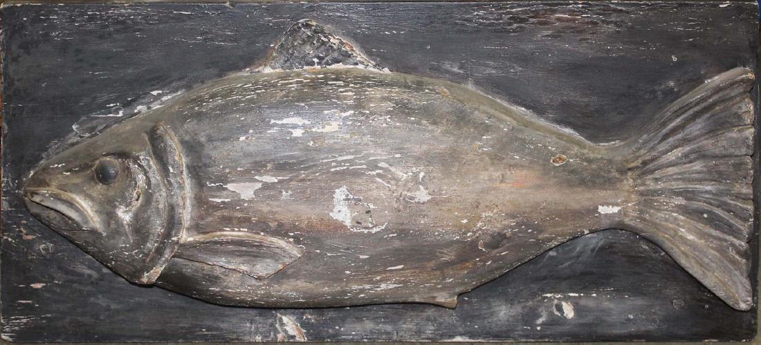 early 20th carved wooden fish plaque (1 of 1)