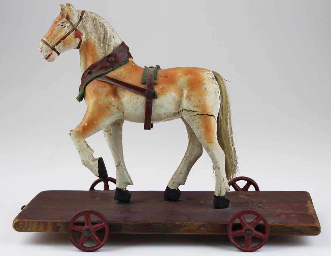 late 19th c German paper mache horse pull toy (1 of 6)