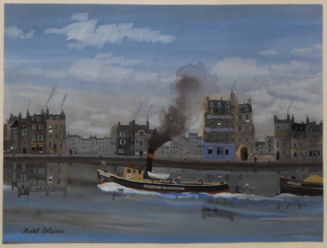 Michel Delacroix (FR 1933-) Tugboats on the Seine (1 of 2)