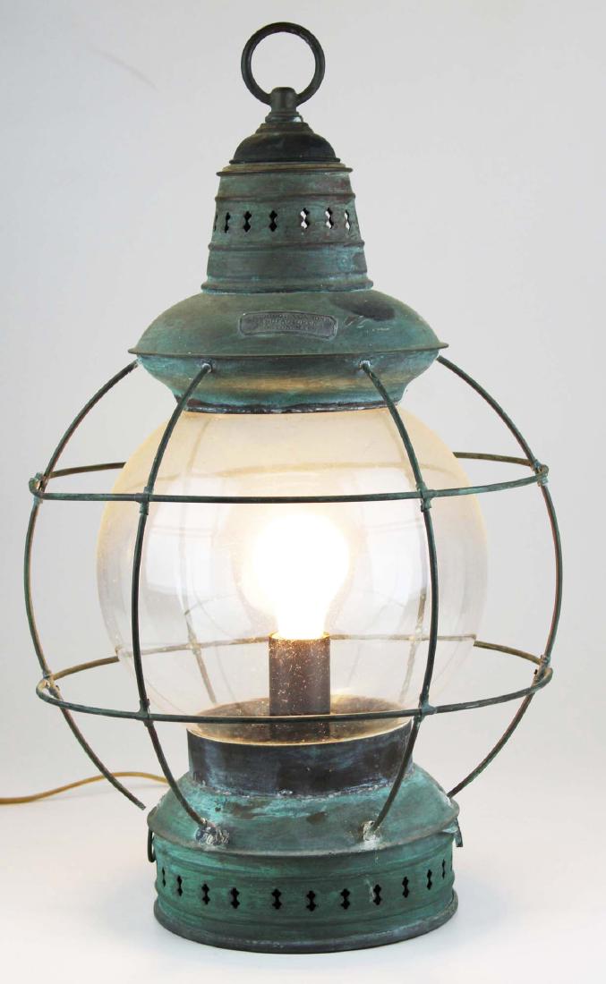 Large brass onion globe lantern electrified