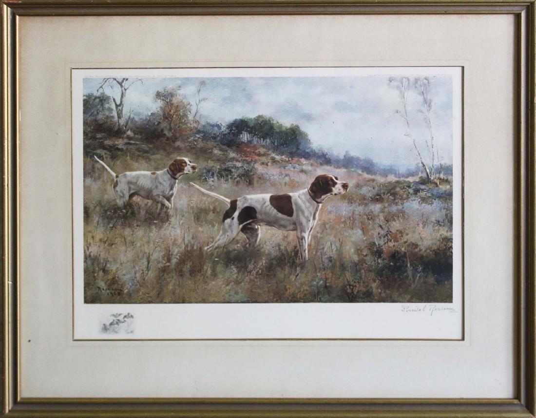 Percival Rosseau (AM 1859-1937) Sporting dogs: Percival Rosseau (American 1859-1937) Two Ackerman lithographs of sporting dogs framed alike and pencil signed by Rosseau lower right - Descending in Webb family of Shelburne VT from Kate Webb-Harris 