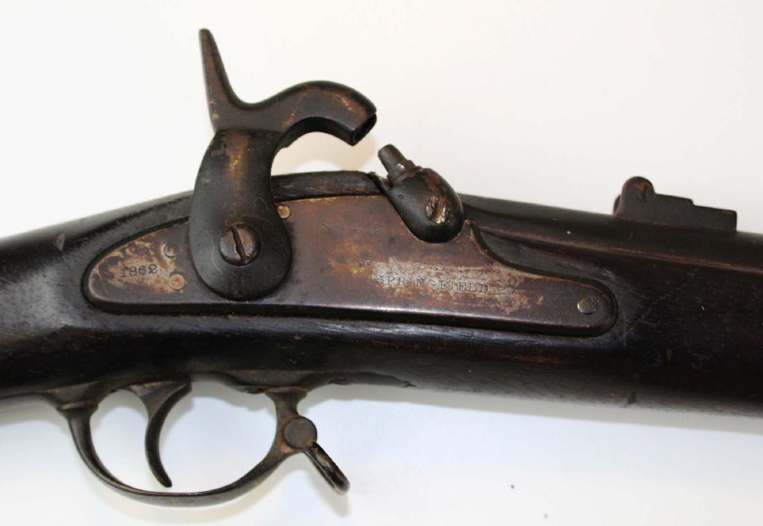 1862 Civil War US Springfield rifled musket: 1862 Civil War US Springfield .58 caliber rifled musket, with bayonet, overall length 56"