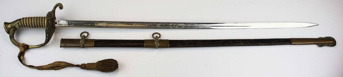 1930's US Navy officer's ceremonial sword: 1930's US Navy officer's ceremonial sword, stamped N S Meyer, blade engraved W. B. Thorp, overall length 36 1/2"