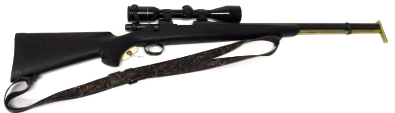 Remington Model 700ML .50 Cal Rifle: Remington Model 700ML .50 Caliber muzzle loading rifle with Weatherby Supreme 3-9X scope and aftermarket heavy brass ramrod