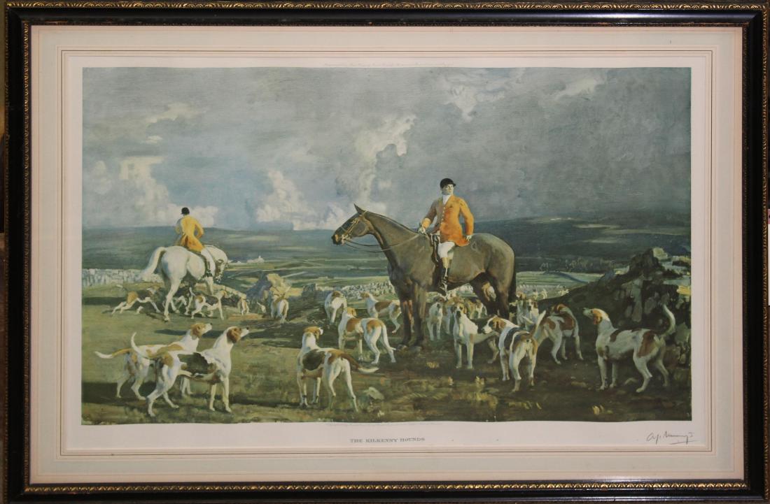 Alfred J Munnings (EN 1878-) The Kilkenny Hounds: Alfred J Munnings (En 1878-) The Killkenny Hounds plate 16 x 24" pencil signed by Munnings lower right descending in Webb Family of Shelburne VT through Kate Webb Harris