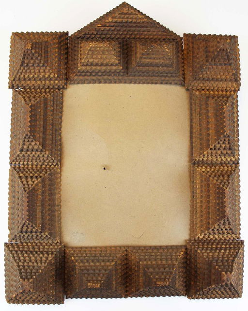 Chip Carved Cigar Box Tramp Art Picture Frame