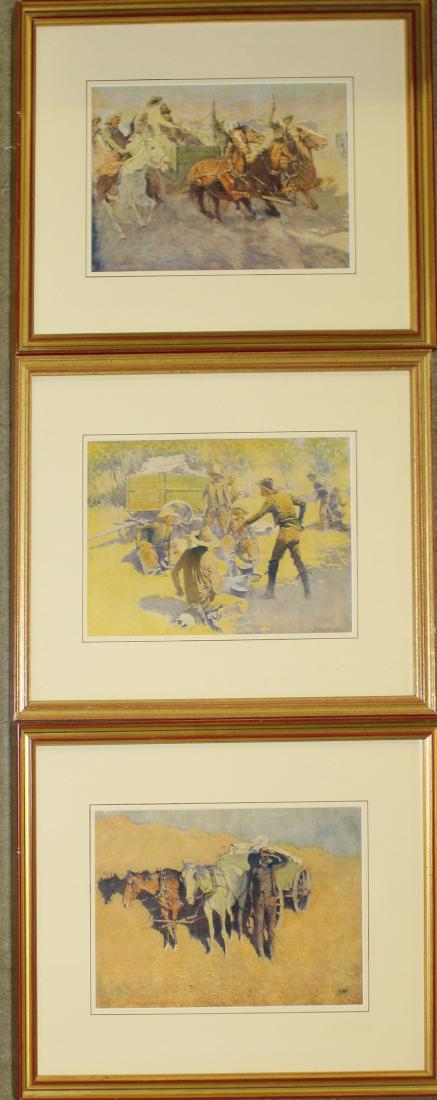 Frederic Remington (AM 1861-1909): Frederic Remington (American 1861-1909) Three framed artist proof prints- The Quarrel, Benighted for a dry camp, Bringing Home the New Cook 9 x 12"