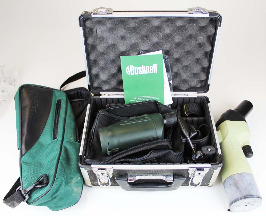 two Bushnell, Nikon spotting scopes: Bushnell, Nikon spotting scopes with cases (2 pcs- mint, near mint)
