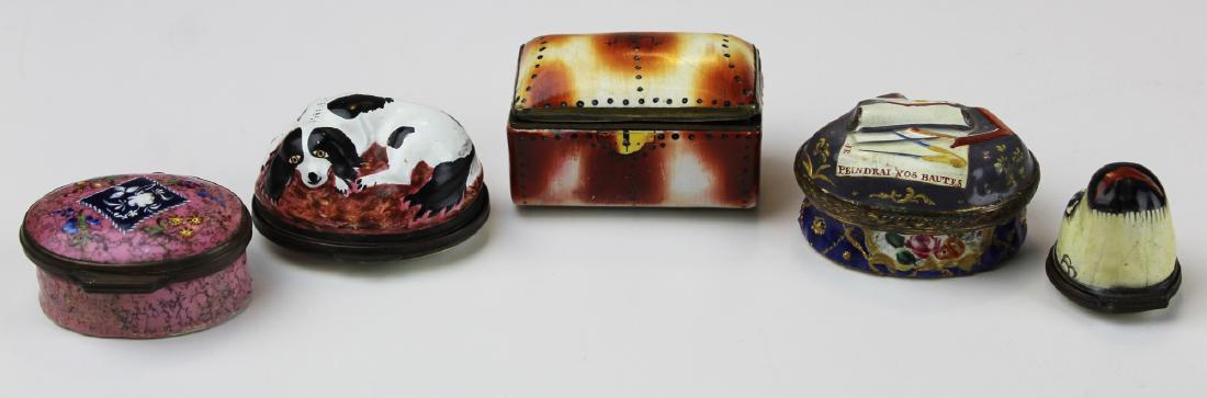 group of 18th c. Battersea enamel pill boxes (1 of 10)