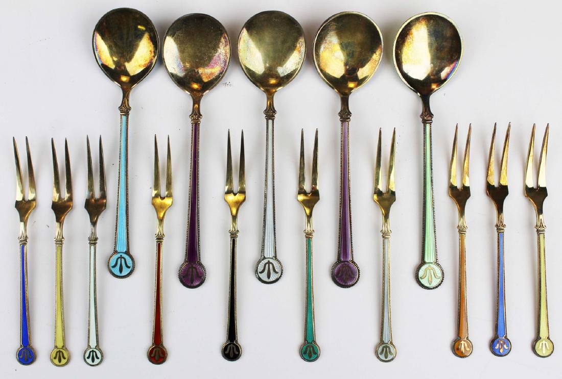 David Andersen set of 10 sterling enamel forks & 5 (1 of 6)