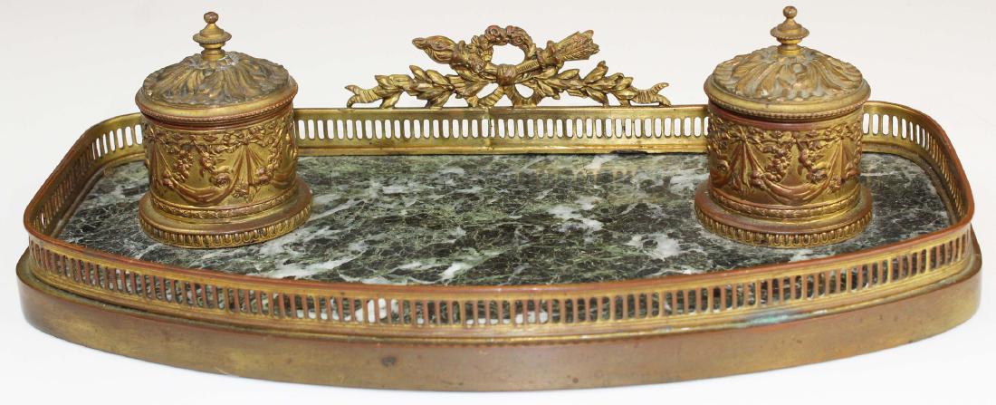 ca 1900 French gilt brass & marble writing stand (1 of 7)