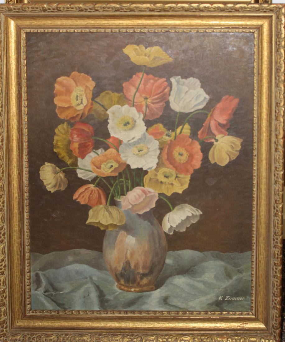 K Zimmer (20th c) Floral still life (1 of 2)