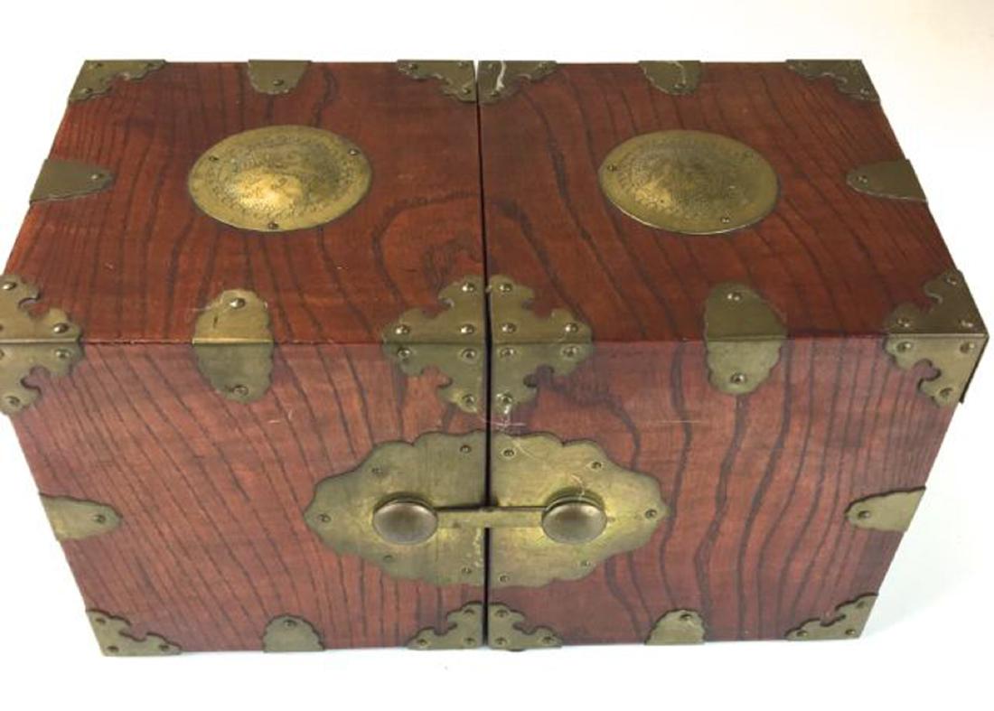 Chinese elm &brass mounted dresser box (1 of 2)