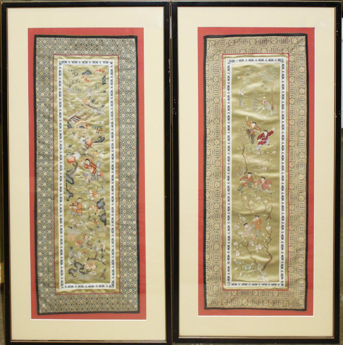 pr of mid 20th c Chinese needlework pictures (1 of 2)