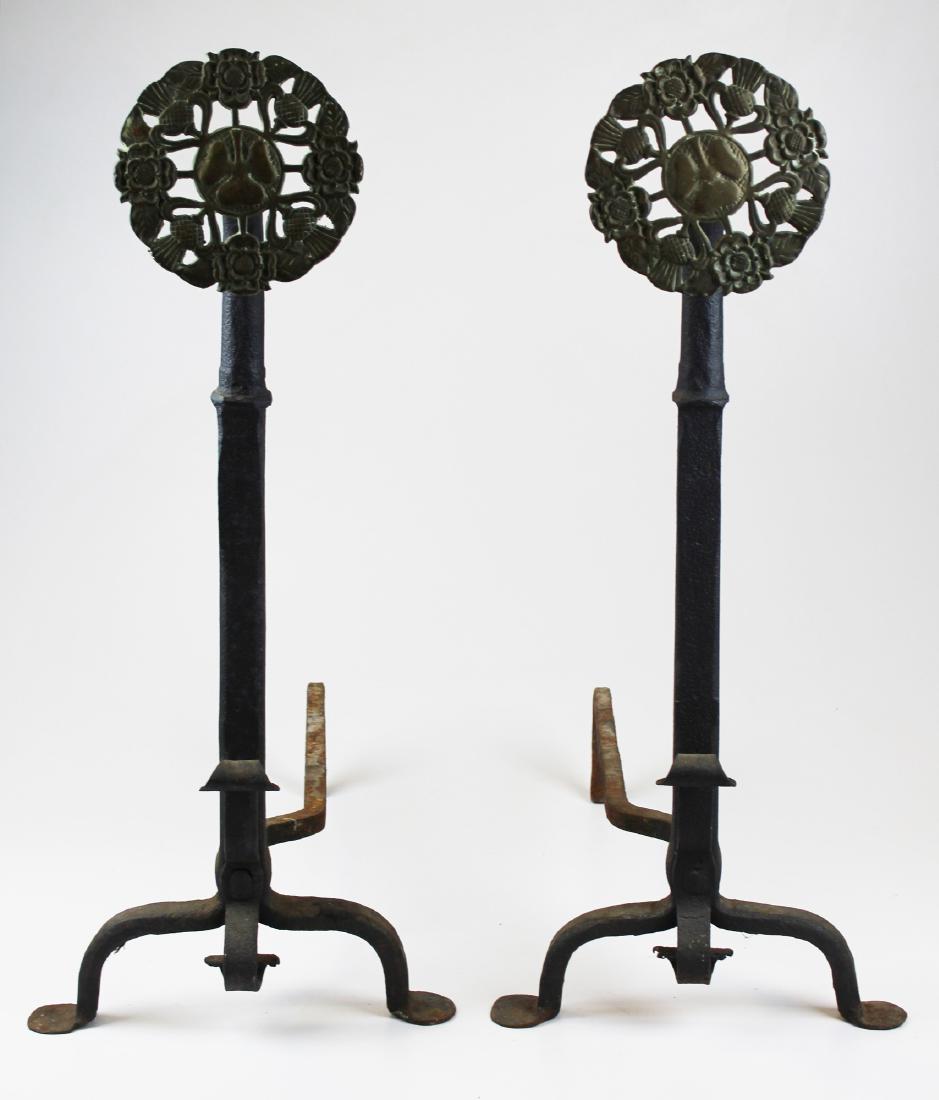 hand wrought Sunflower brass & iron andirons (1 of 4)